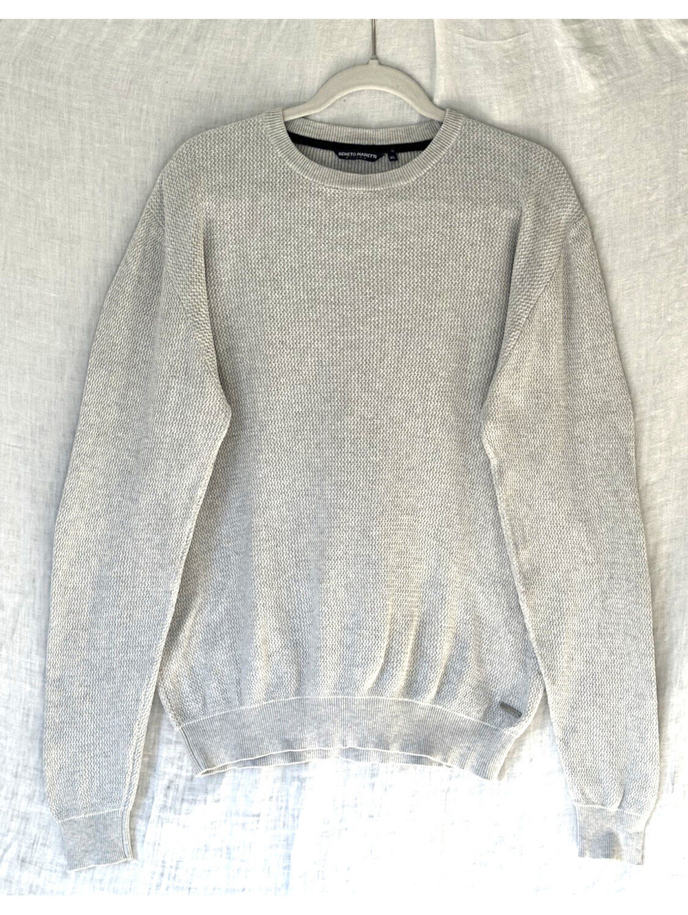 Beneto Maretti Crewneck Sweater Men's XL Light Gray Cotton Nylon Blend Pullover